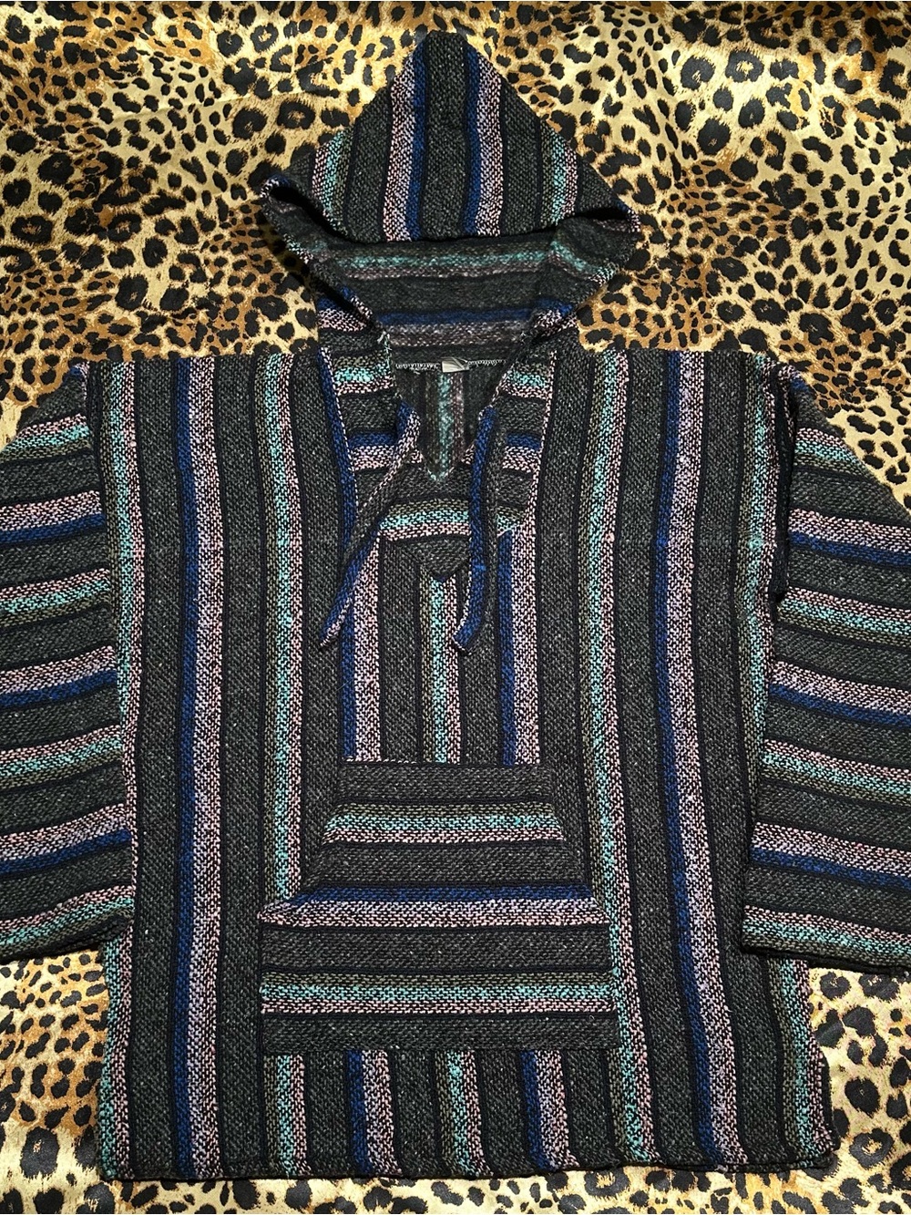 ❌SOLD❌Artesanias Charcoal Grey Striped Mexican Baja Hoodie